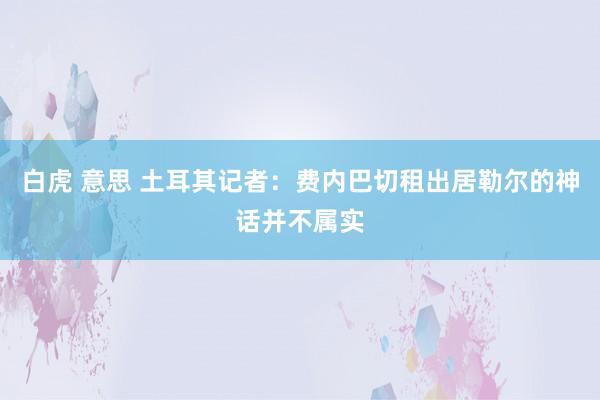 白虎 意思 土耳其记者：费内巴切租出居勒尔的神话并不属实