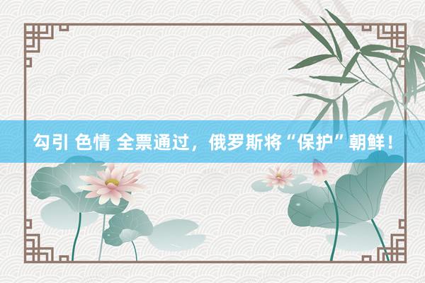 勾引 色情 全票通过，俄罗斯将“保护”朝鲜！