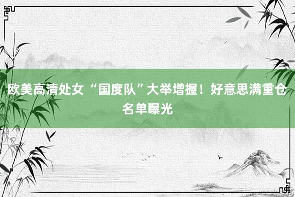 欧美高清处女 “国度队”大举增握！好意思满重仓名单曝光
