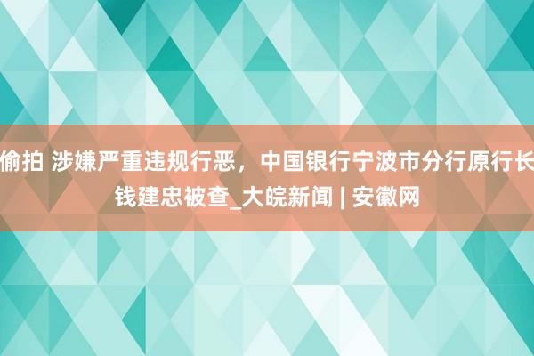 偷拍 涉嫌严重违规行恶，中国银行宁波市分行原行长钱建忠被查_大皖新闻 | 安徽网