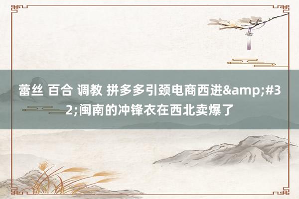 蕾丝 百合 调教 拼多多引颈电商西进&#32;闽南的冲锋衣在西北卖爆了