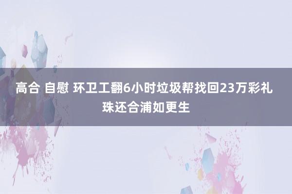 高合 自慰 环卫工翻6小时垃圾帮找回23万彩礼 珠还合浦如更生