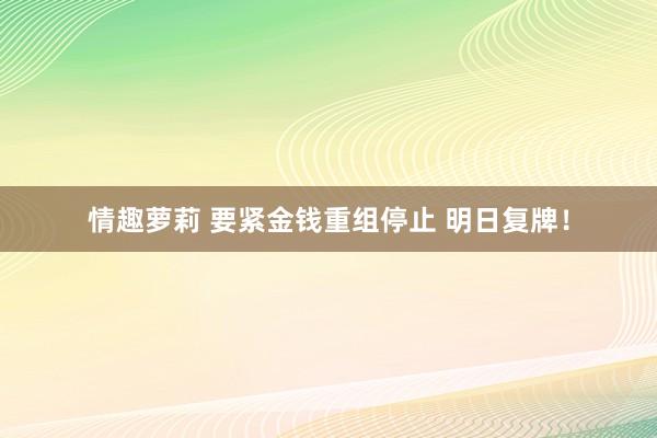情趣萝莉 要紧金钱重组停止 明日复牌！