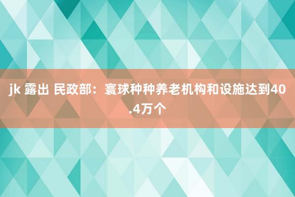 jk 露出 民政部：寰球种种养老机构和设施达到40.4万个