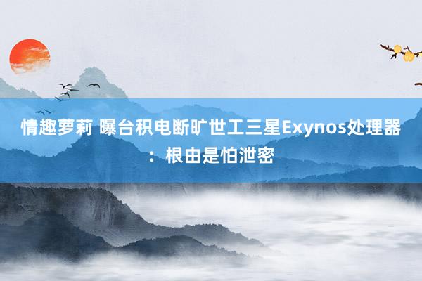 情趣萝莉 曝台积电断旷世工三星Exynos处理器：根由是怕泄密