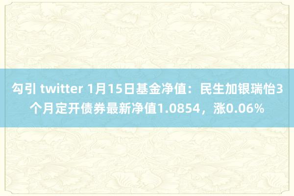勾引 twitter 1月15日基金净值：民生加银瑞怡3个月定开债券最新净值1.0854，涨0.06%
